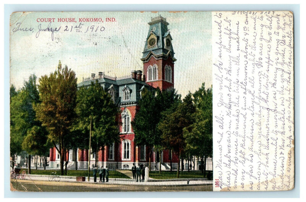 1910 Outdoor View at Court House, Kokomo Indiana IN Antique Postcard