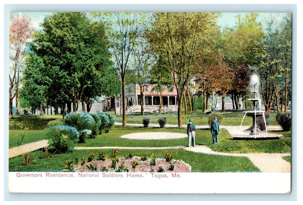 1909 Governors Residence National Soldiers Home Fountain Togus Maine ME Postcard