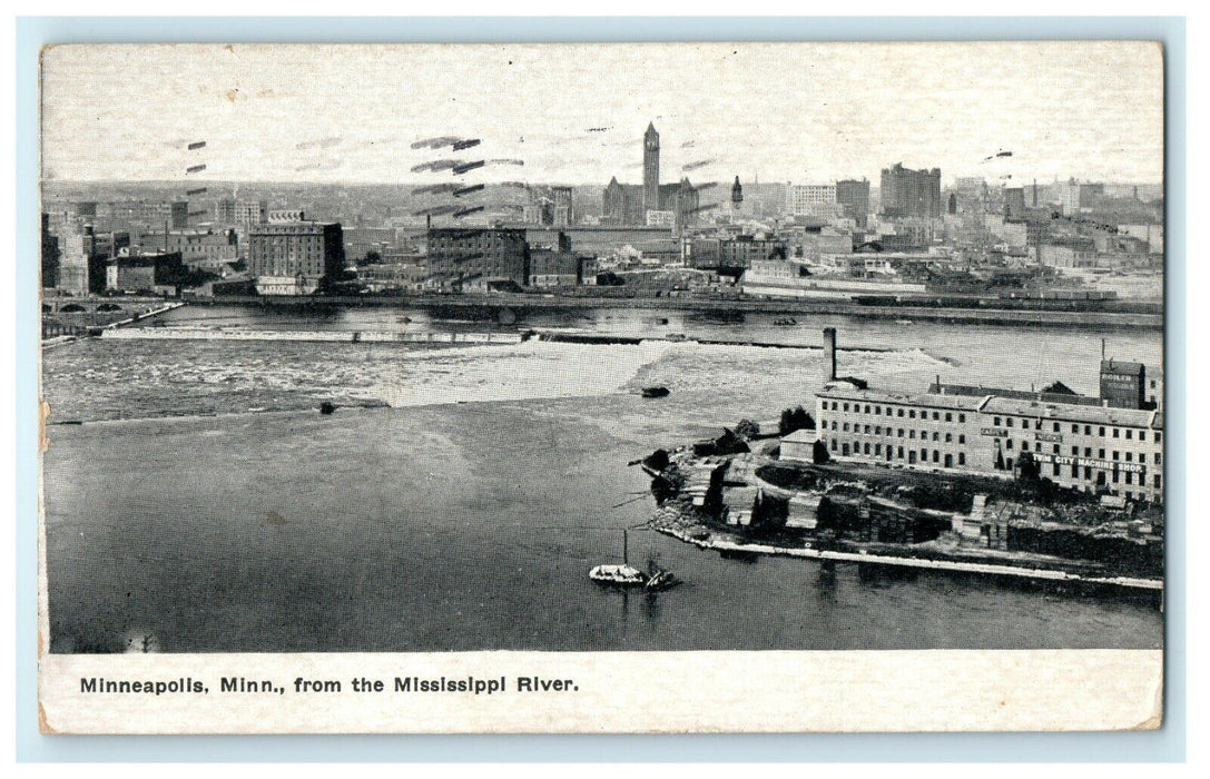 1909 Minneapolis, Minnesota from the Mississippi River Antique Postcard