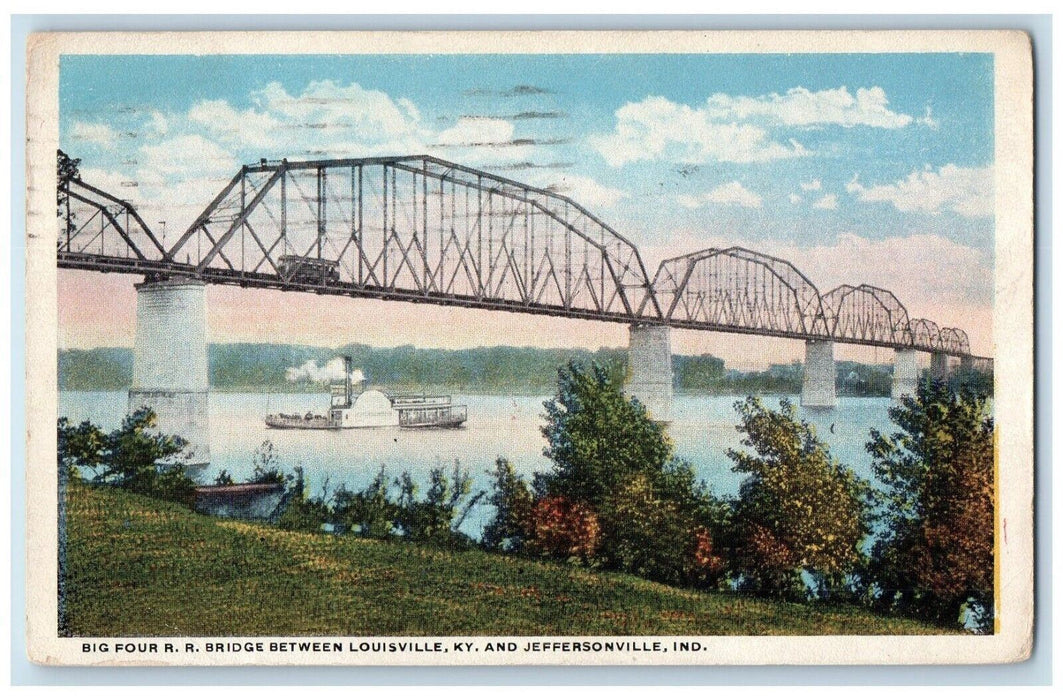 1919 Big Four R.R. Bridge Ship Between Louisville KY And Jefferson IN Postcard