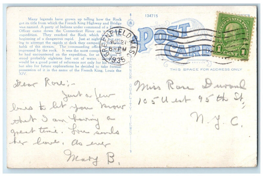 1935 French King Bridge Conn. River Greenfield Massachusetts MA Vintage Postcard