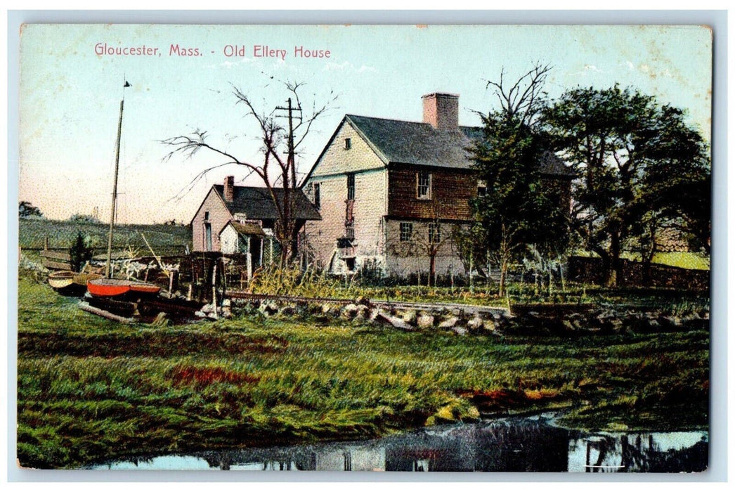 c1910's View Of Old Elley House And Boats Gloucester Massachusetts MA Postcard