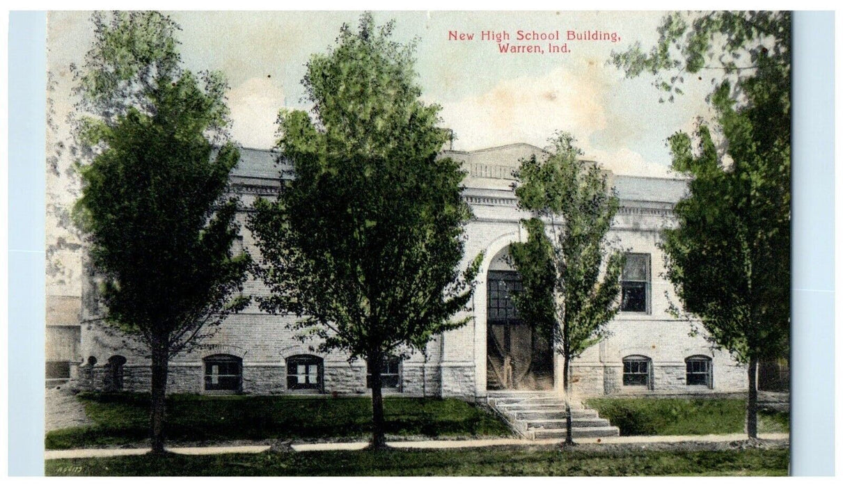 c1910's New High School Building Warren Indiana IN Unposted Vintage Postcard