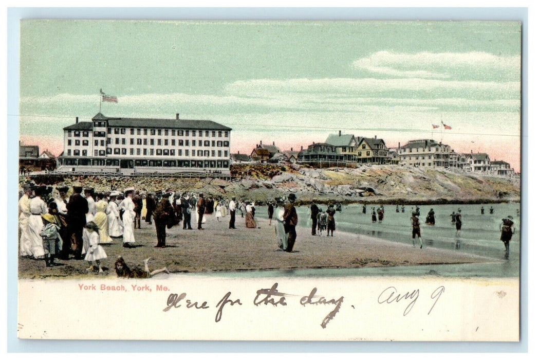 1907 The York Beach, Young's Hotel Scene View York Maine ME Antique Postcard