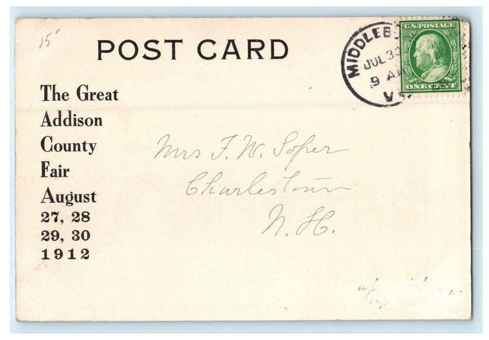 Middlebury VT, Looking Back Towards Town From Judges Stand Advertising Postcard