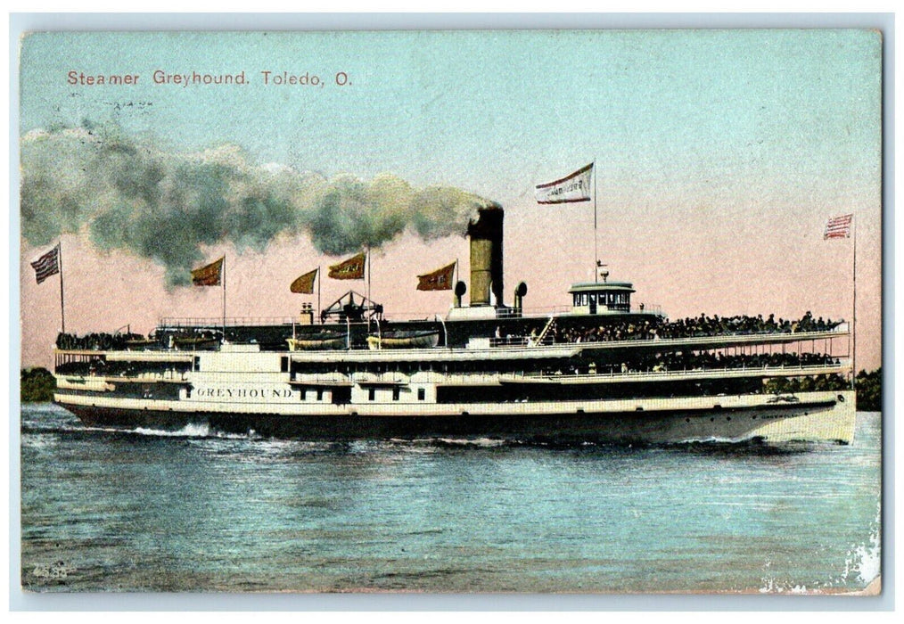 1910 Steamer Greyhoud Toledo Ohio OH Posted Antique Postcard