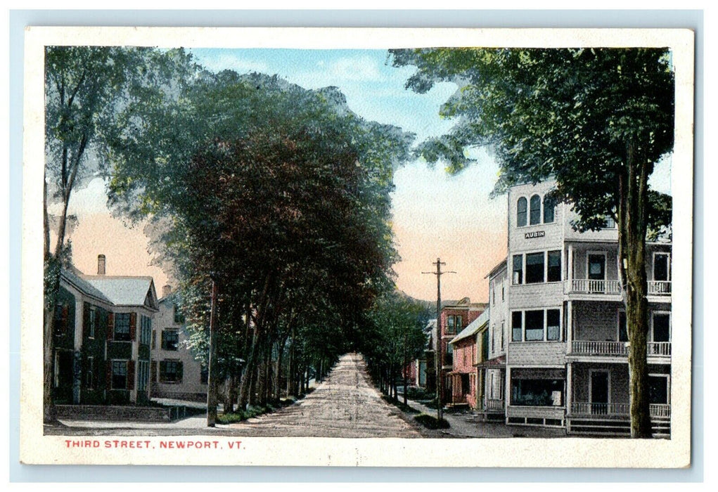 1918 Third Street Scene, Newport Vermont VT Antique Posted Postcard