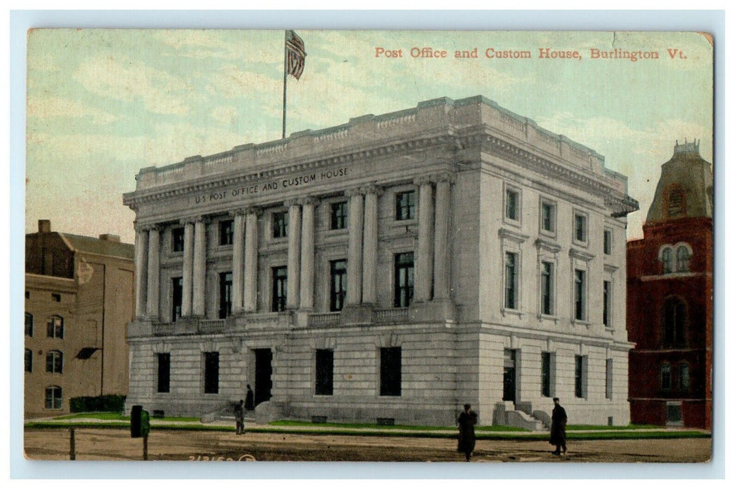 1910 Post Office and Custom House, Burlington Vermont VT Postcard