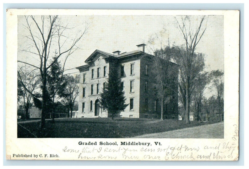 c1905 Graded School Street Scene Middlebury Vermont VT Unposted Antique Postcard