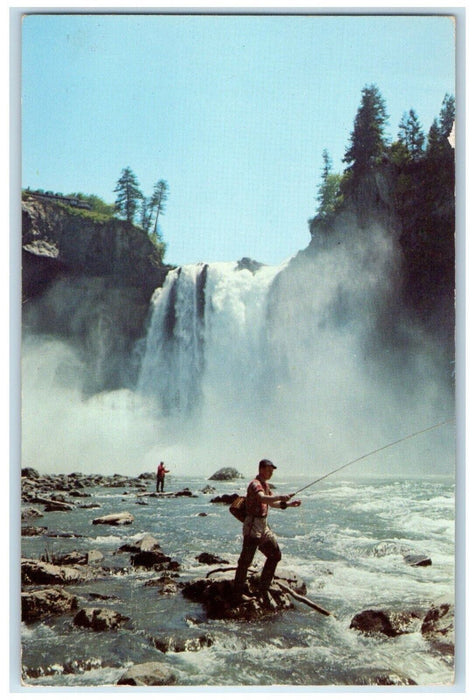 1953 Fishing Below Snoqualmie Falls Washington WA Posted Vintage Postcard