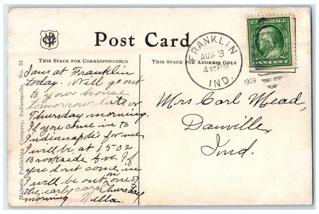 1909 James Whitcomb Riley's Residence Indianapolis Indiana IN Antique Postcard