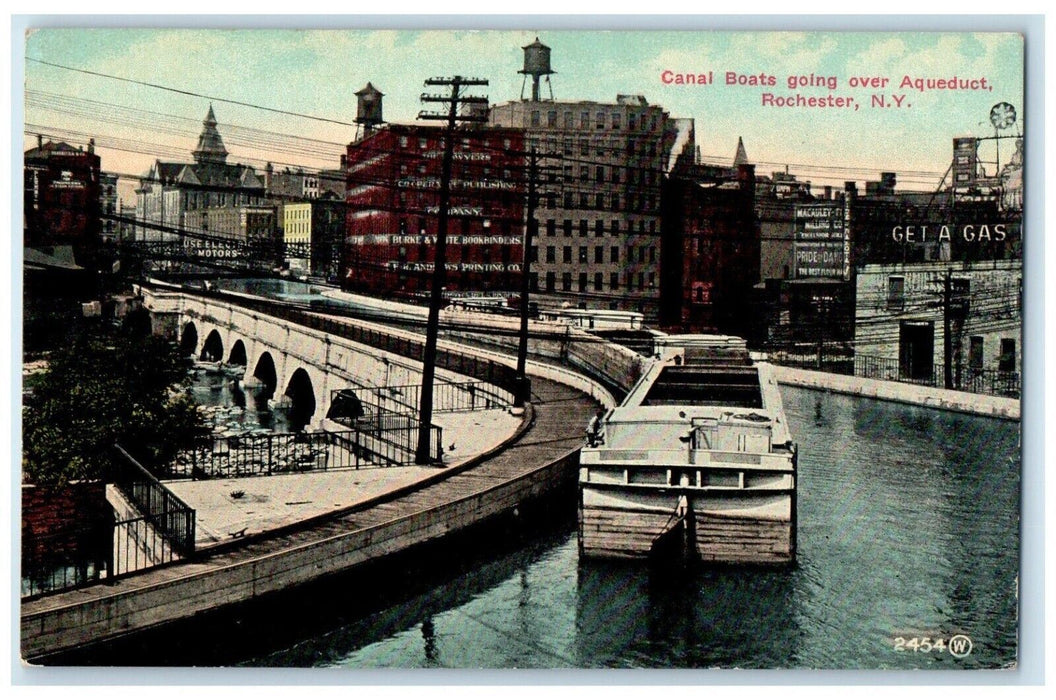 c1910's Canal Boats Going Over Aqueduct Rochester New York NY Antique Postcard