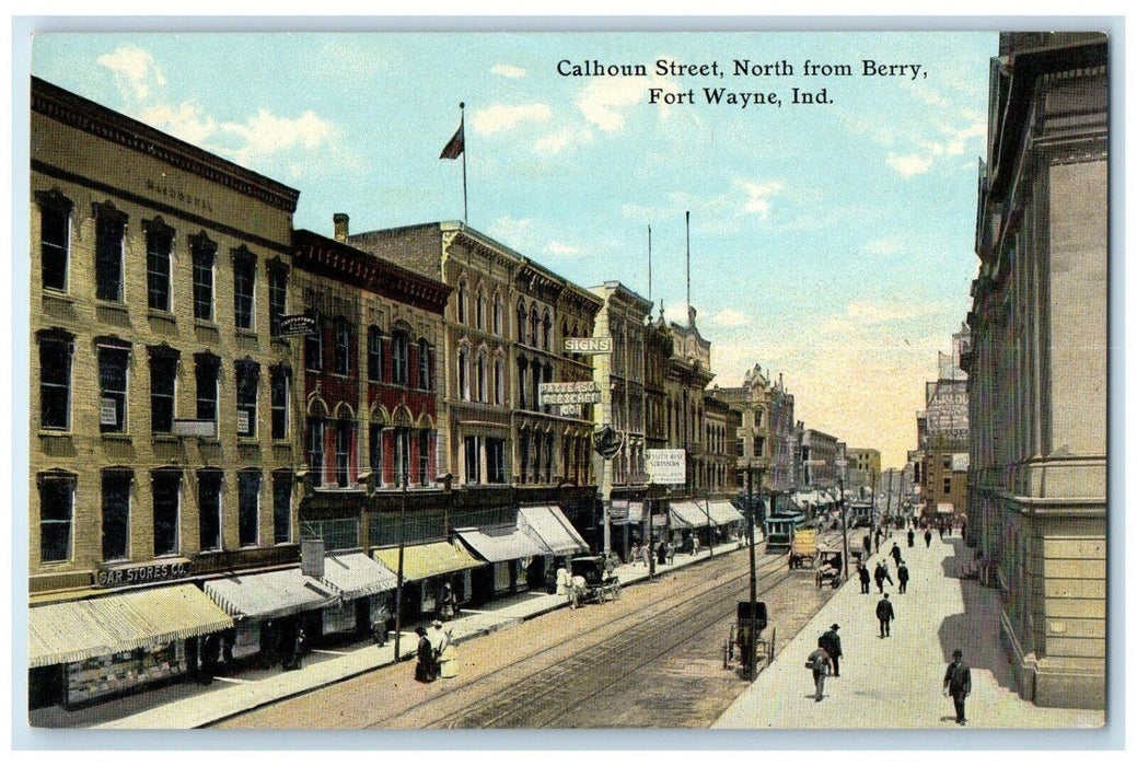 c1910's Calhoun Street North From Berry Fort Wayne Indiana IN Antique Postcard