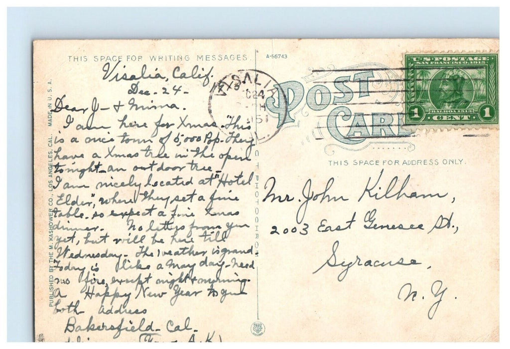 1915 Greetings From Visalia California CA, Palms And Flowers Antique Postcard