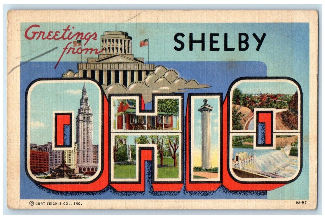 1944 Greetingds From Shelby Ohio OH, Large Letters Posted Vintage Postcard