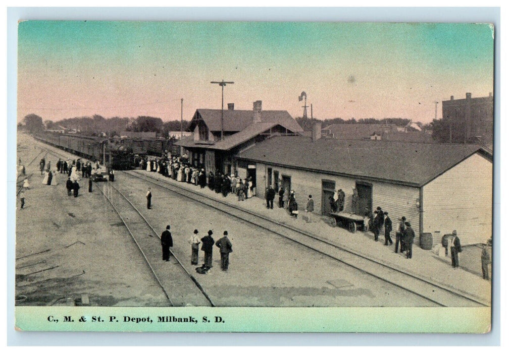 c1910's C. M. & ST. P. Depot Train Station Milbank South Dakota SD Postcard