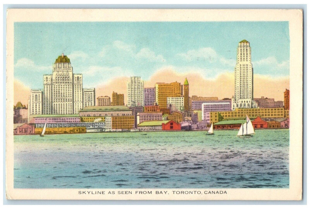 1947 Skyline As Seen From Bay Sailboat Toronto Canada Posted Antique Postcard