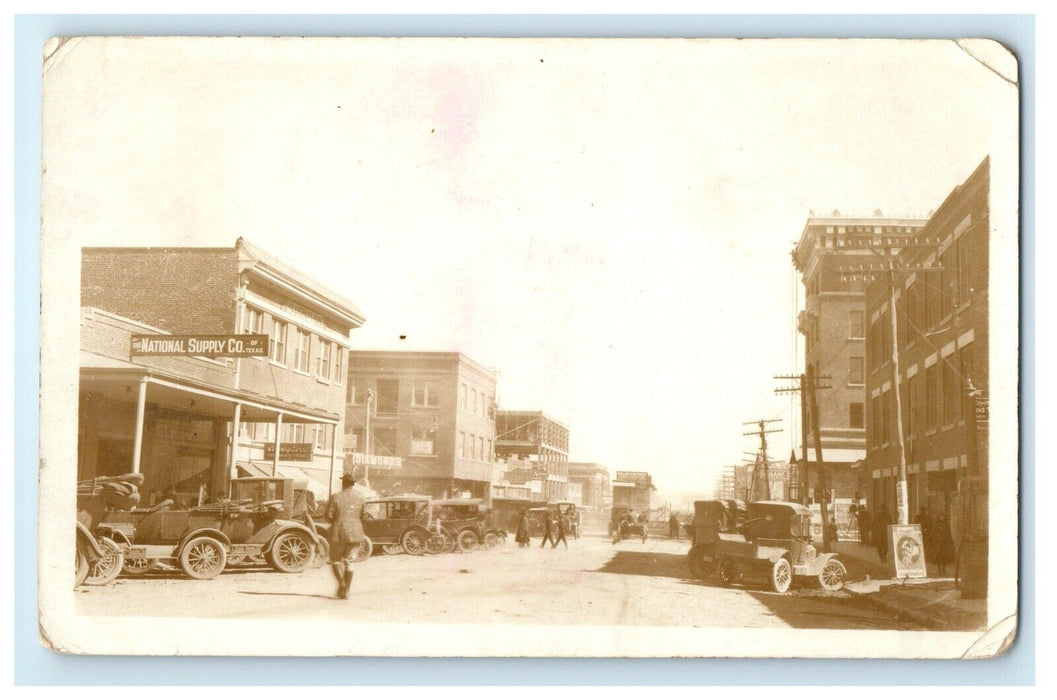 c1917 Main Street Ranger Texas Theatre Poster Construction RPPC Photo Postcard