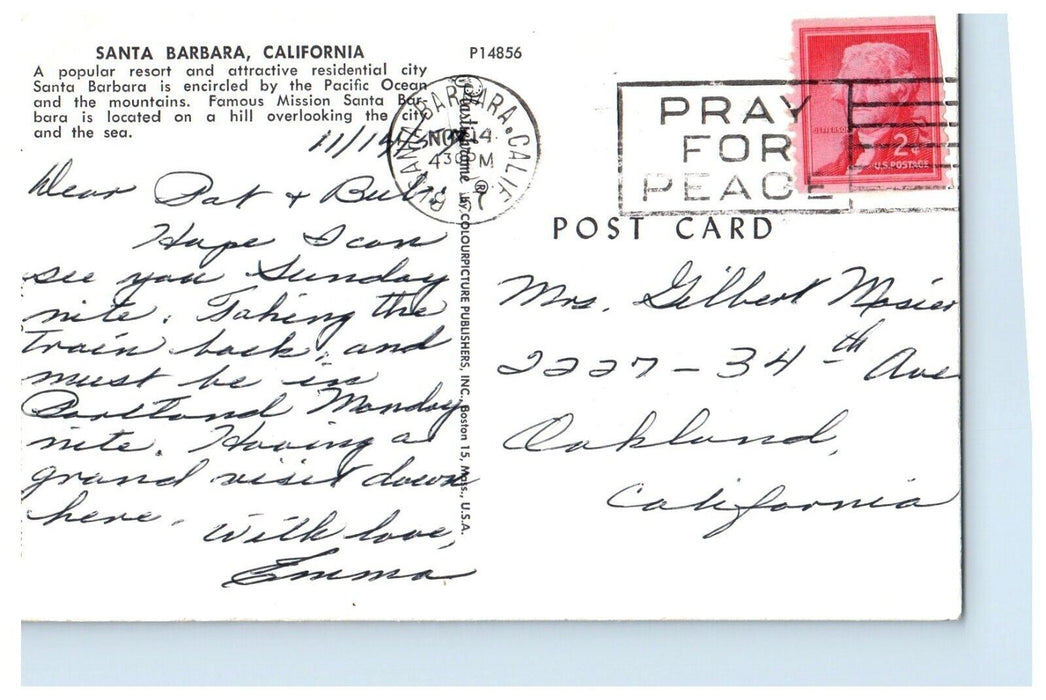1957 Greetings From Santa Barbara California CA, Split View Banner Postcard