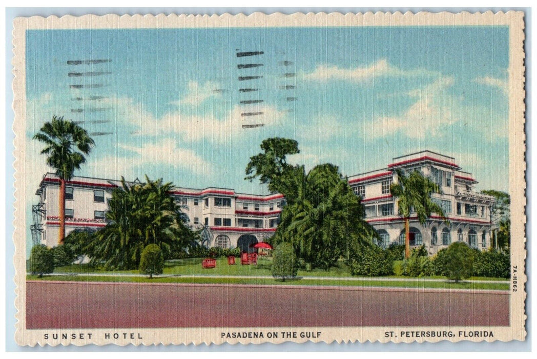 1957 Sunset Hotel Building Pasadena On The Gulf Petersburg Florida FL Postcard