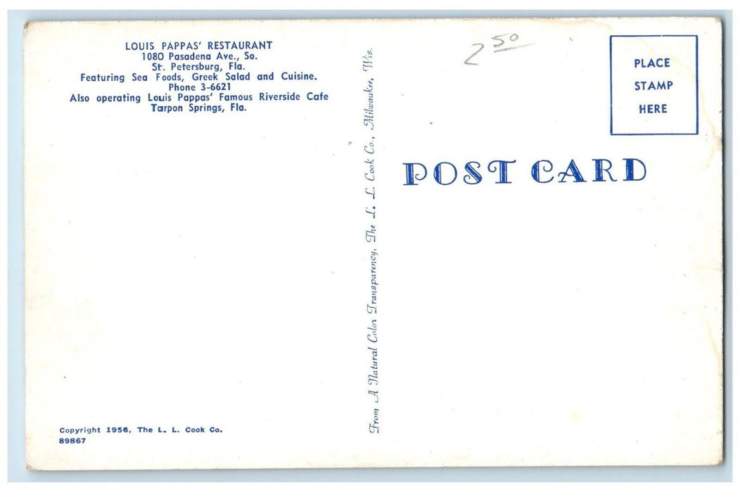 Louis Pappa's Restaurant Cars St. Petersburg Florida FL, Dual View Postcard