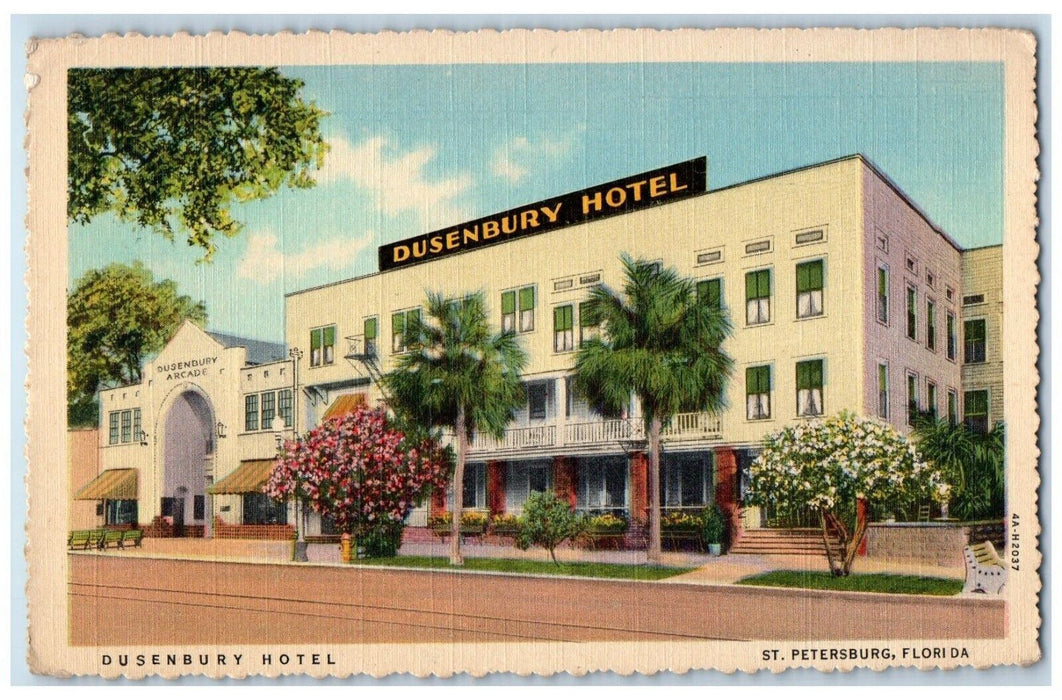 Dusenbury Hotel Building Street View Flowers St. Petersburgh Florida FL Postcard