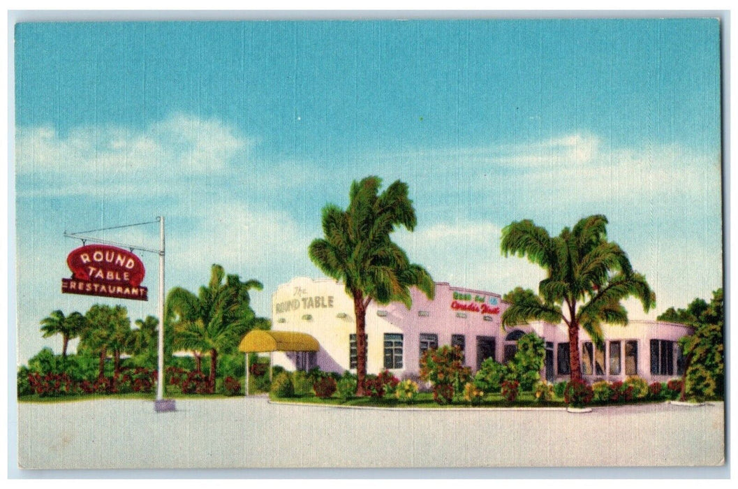 c1950's Round Table Restaurant Street Scene St. Petersburgh Florida FL Postcard