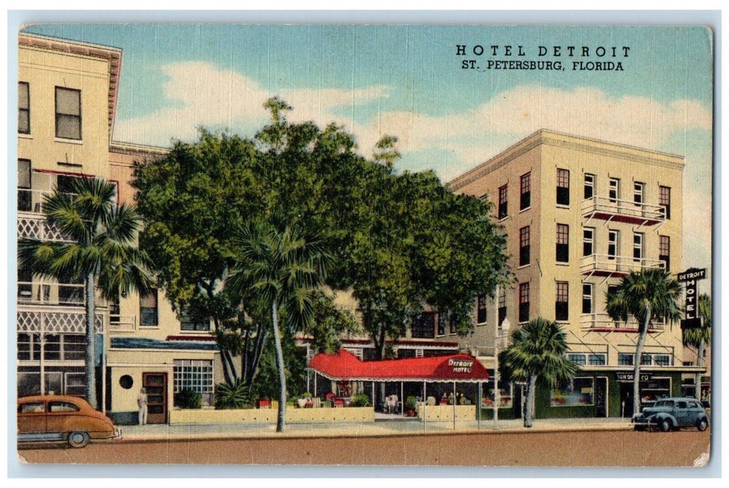 c1940's Hotel Detroit Cars Street View St. Petersburgh Florida FL Postcard