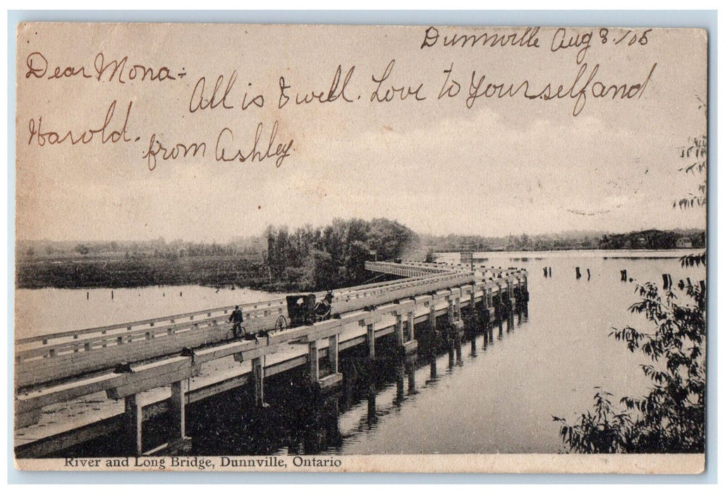 1905 River and Long Bridge Dunnville Ontario Canada Antique Postcard