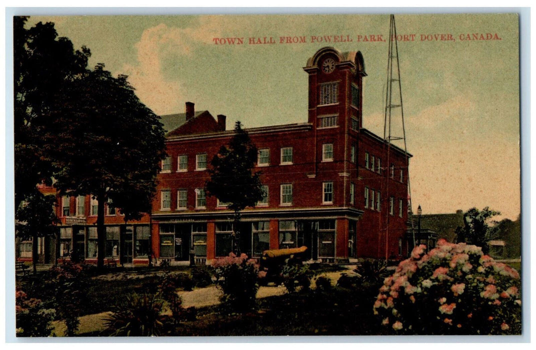 c1910 Town Hall from Powell Park Port Dover Canada Unposted Postcard