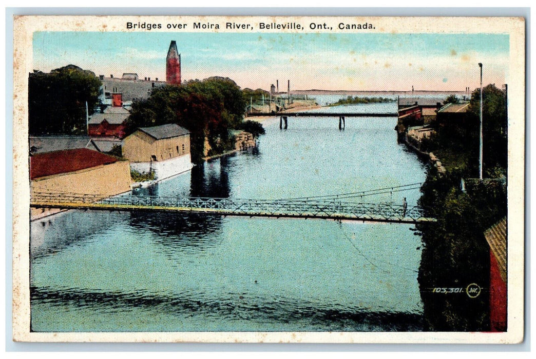 c1920's Bridges over Moira River Belleville Ontario Canada Unposted Postcard