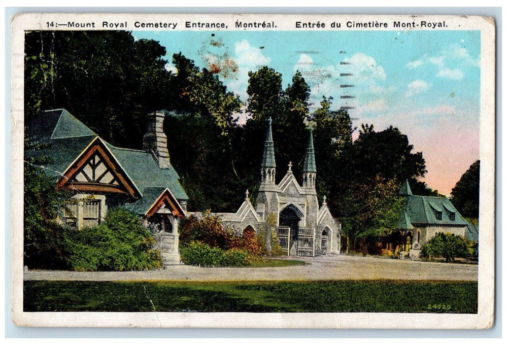 1929 Entrance to Cemetery Mount Royal Montreal Quebec Canada Vintage Postcard