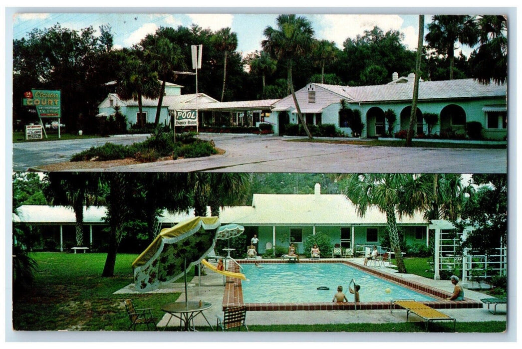 c1950's Cloister Court Motel Swimming Pool Silver Springs FL, Dual View Postcard