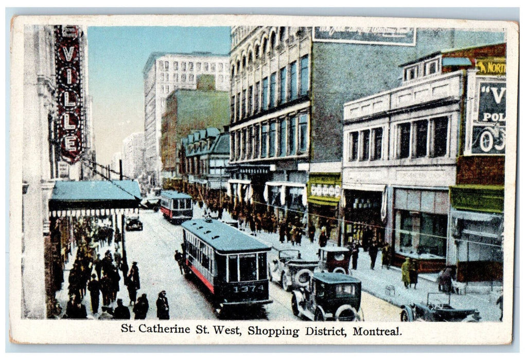 c1920's St. Catherine St. West, Shopping District Montreal Canada Postcard