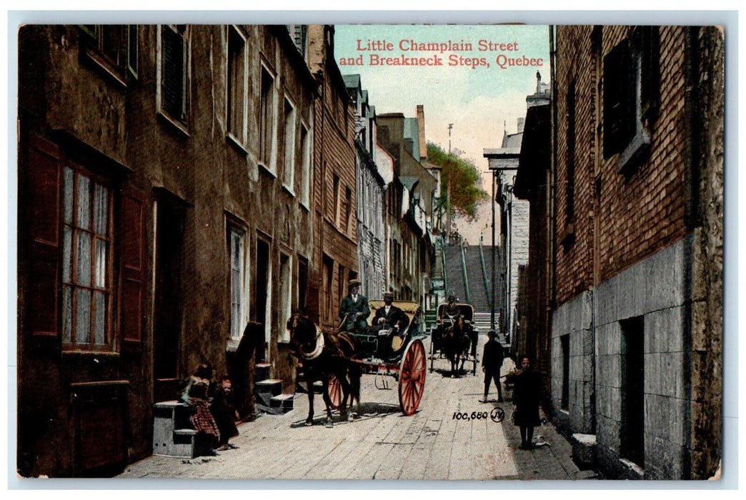 c1910 Little Champlain Street and Breakneck Steps Quebec Canada Postcard