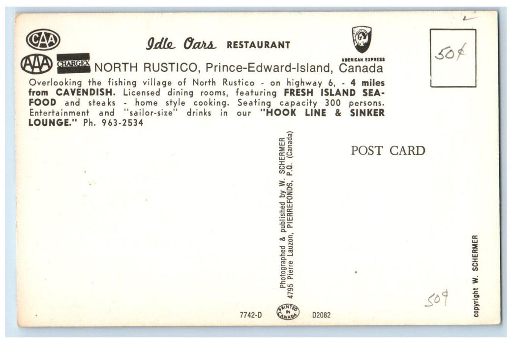 c1950's Idle Oars Restaurant Prince Edward Island Canada Multiview Postcard