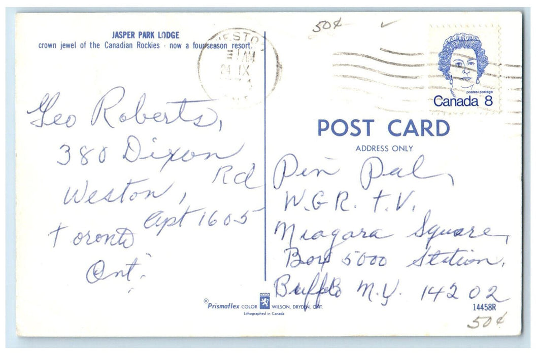 c1950's Jasper Park Lodge Crown Jewel of Canadian Rockies Canada Postcard