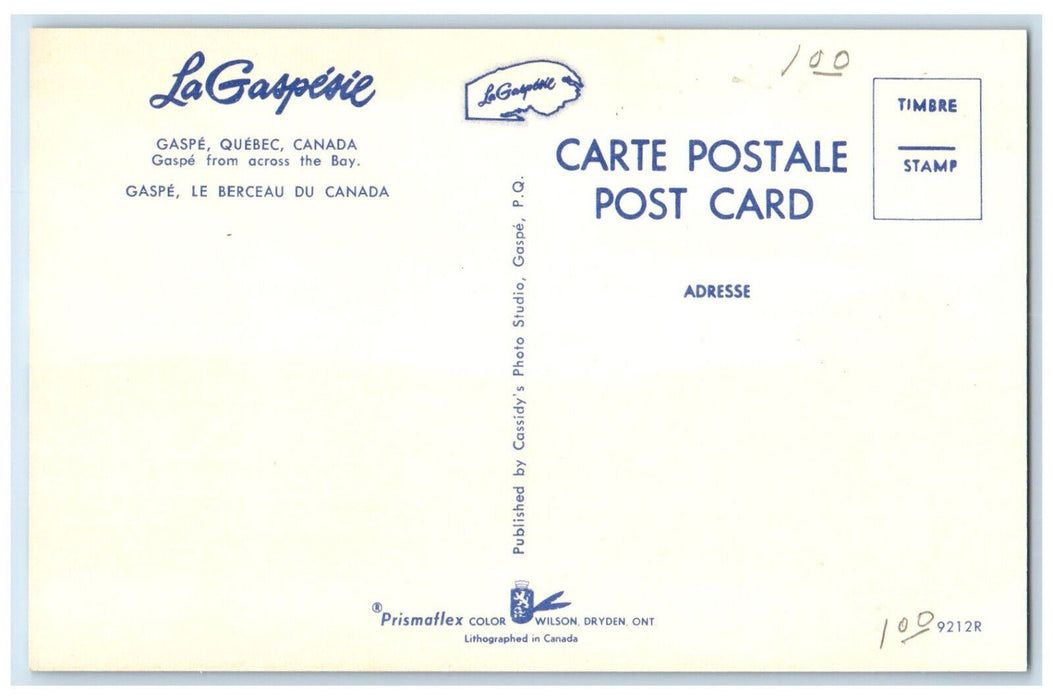 c1950's La Gaspesie Gaspe from Across The Bay Quebec Canada Postcard