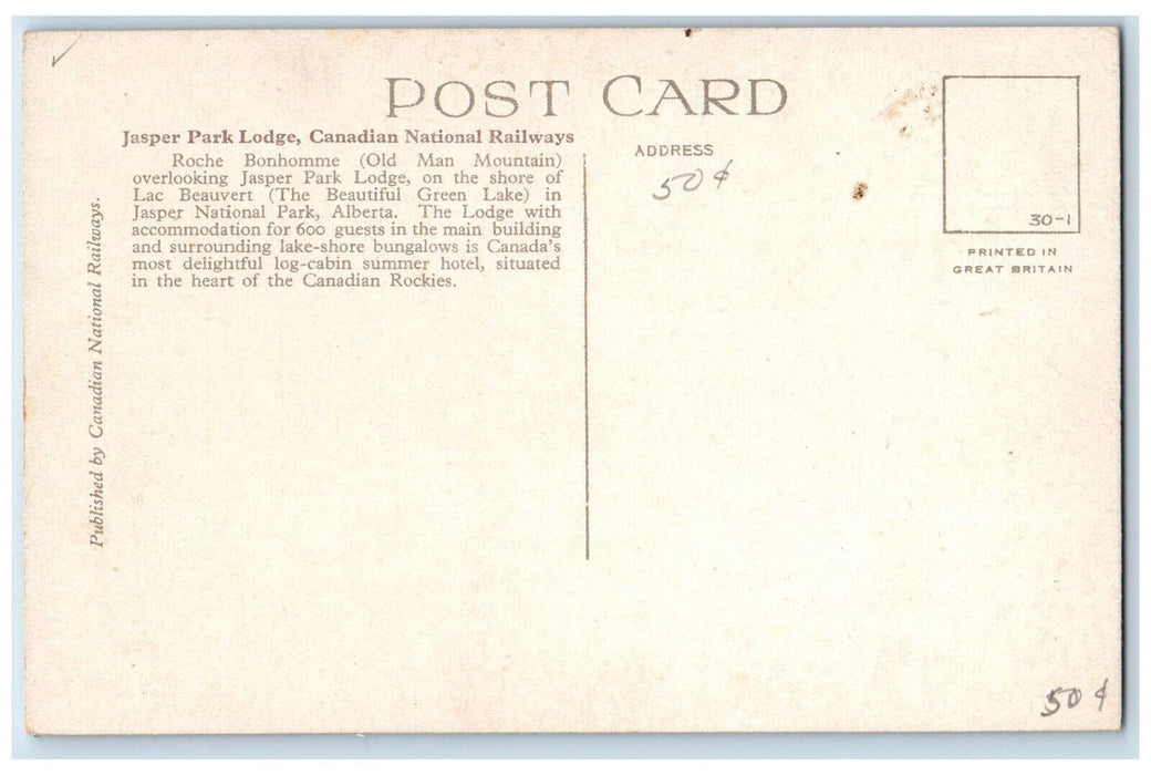 c1950's Jasper Park Lodge Canadian National Railways Alberta Canada Postcard