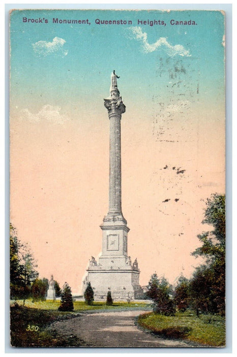 1913 Brock's Monument Queenston Heights Canada Antique Posted Postcard