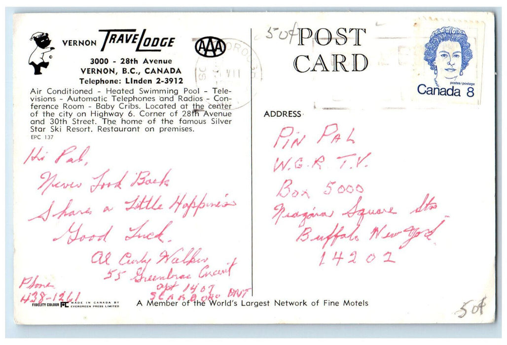 c1970's Vernon Travelodge Vernon British Columbia Canada Vintage Postcard