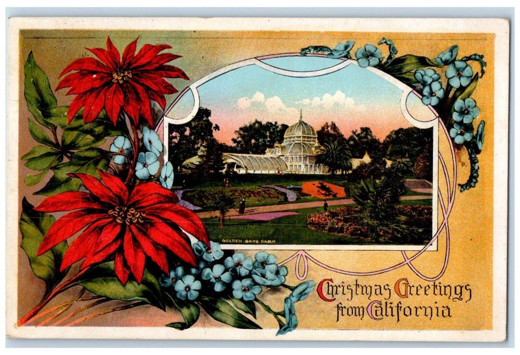 1912 Christmas Greetings From Sebastopol California CA Golden Gate Park Postcard