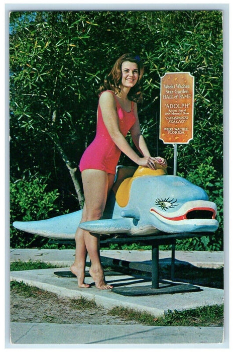 Sexy Girl Dolphin Star Garden Hall Of Fame At Weeki Wachee Florida FL Postcard