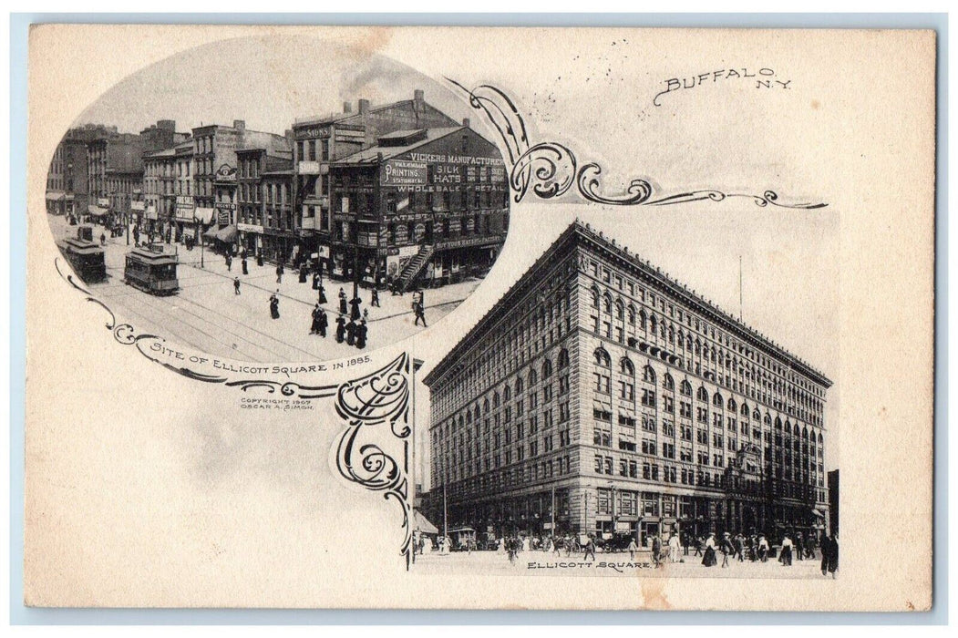 1909 Site Ellicott Square Exterior Streetcar Building Buffalo New York Postcard