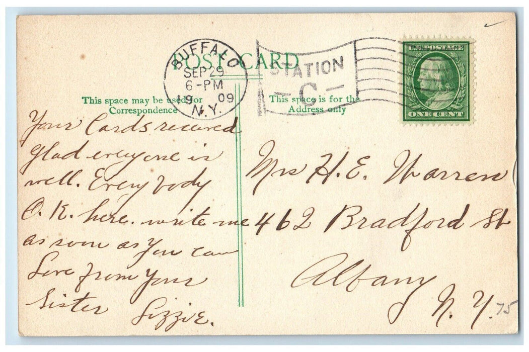 1909 Site Ellicott Square Exterior Streetcar Building Buffalo New York Postcard