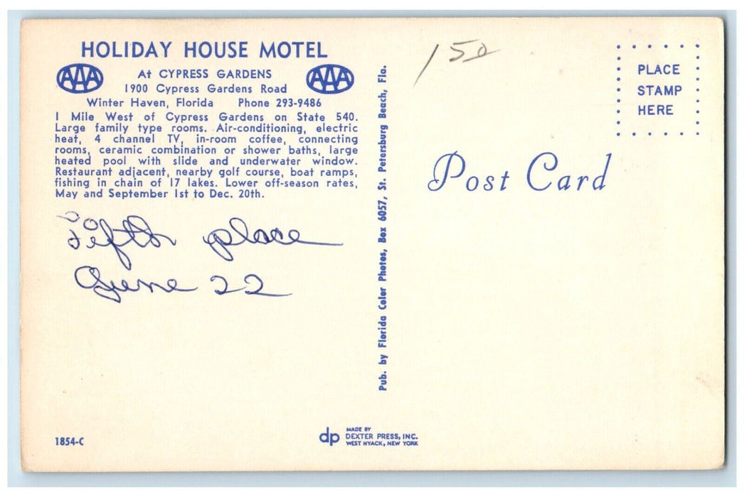 c1950's Holiday House Motel At Cypress Garden Winter Haven Florida FL Postcard