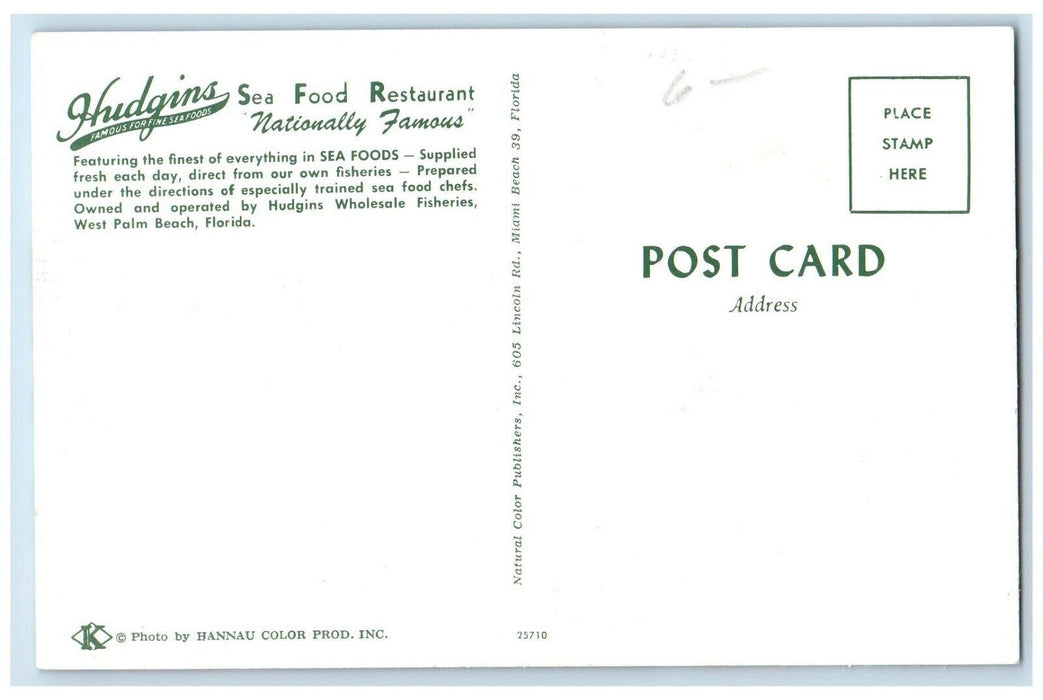 Hudgins Sea Food Restaurant West Palm Beach Florida FL, Multiview Postcard