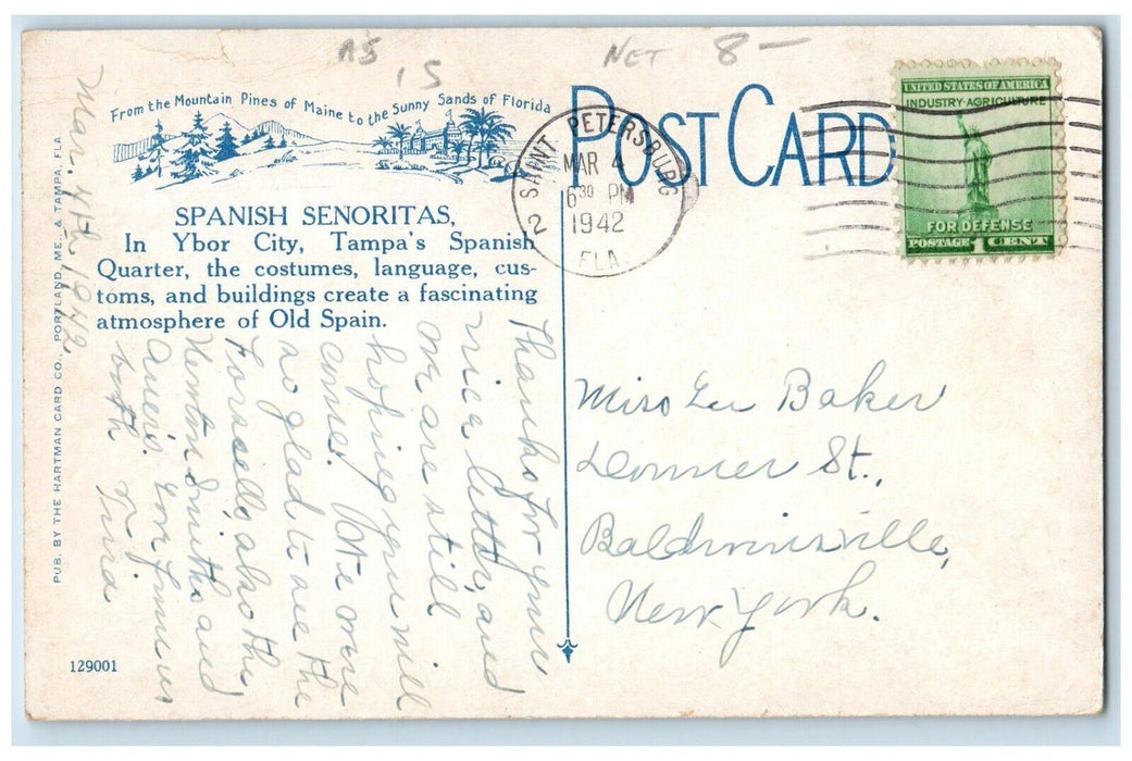 1942 Spanish Senoritas Tampa St. Petersburg Florida FL, The Cigar City Postcard