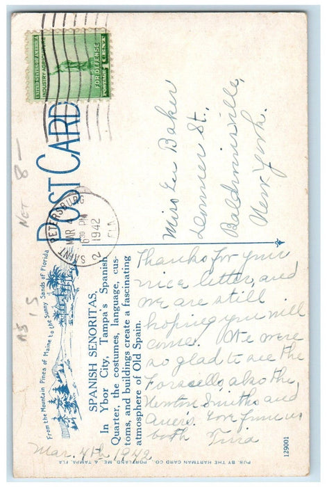 1942 Spanish Senoritas Tampa St. Petersburg Florida FL, The Cigar City Postcard