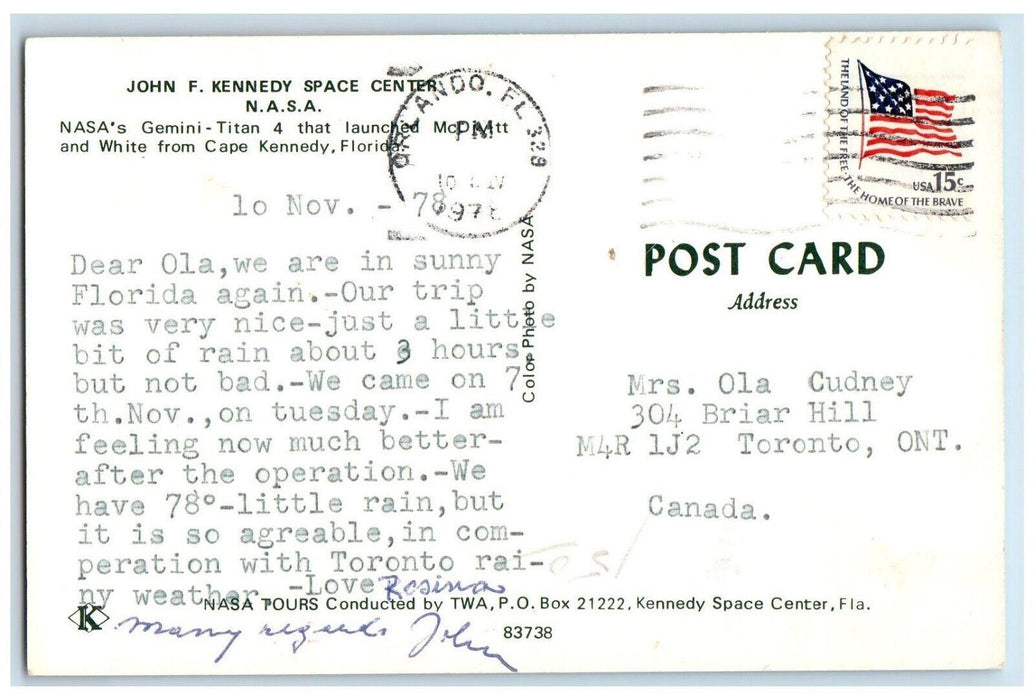 1978 NASA's Gemini Titan 4 Launched From Cape Kennedy Florida FL  Postcard